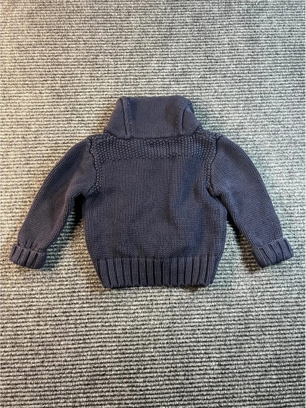 Ralph Lauren Baby Boys Navy Blue V Neck Combed Cotton Knit Cardigan Sweater 9M